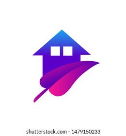 house leaf purple logo vector illustration,stylish flat