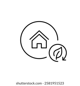 House and leaf in recycling arrow. Eco-friendly sustainable living, eco-conscious home care. Pixel perfect vector icon