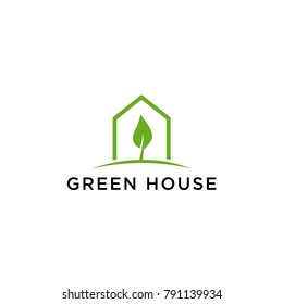 House and a leaf symbolize green house logo
