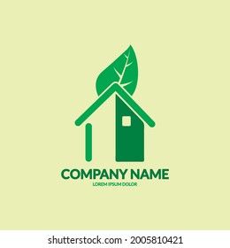 icono del vector casa y hoja. Ilustración de la casa de diseño minimalista y del logotipo de la hoja