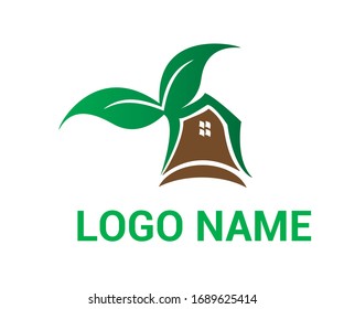 house and leaf vector logo
