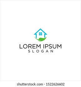 house and leaf vector logo modern graphic