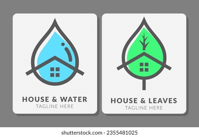 house leaf water vector logo design
