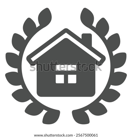 House with leaves branch solid icon, jurisprudence concept. Vector graphics. Cottage building with leaf branches sign on white background, glyph style icon for mobile or web design