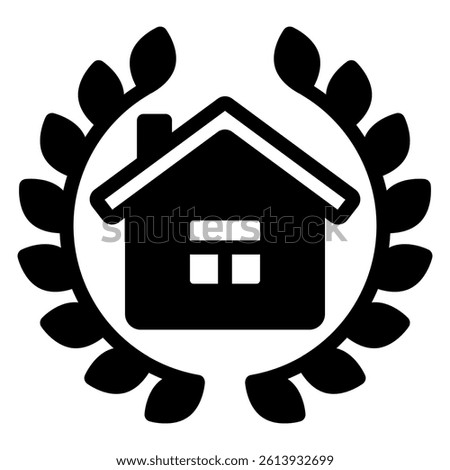 House with leaves branch solid icon, jurisprudence concept. Vector graphics. Cottage building with leaf branches sign on white background, glyph style mobile or design