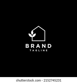 House and Leaves Line Icon in Black and White