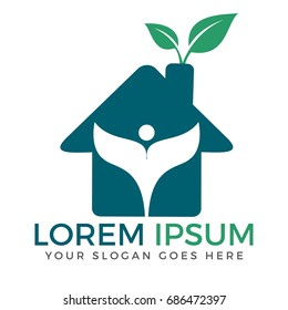House and leaves logo design. Eco House Logo design.
