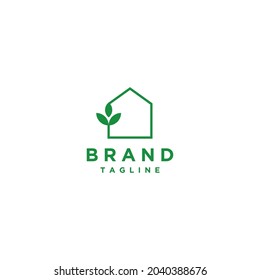 House and Leaves Logo In Simple Lines