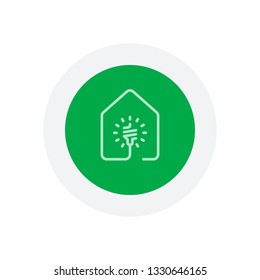 house with led eco lamp icon. line style. Icon in colored circle with gray bold border. Web button, modern flat design