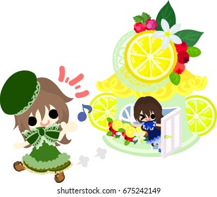 A house of lemons and a cute little girl
