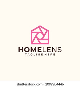 Logo-Vektordesign-Konzept von Haus und Objektiv-Kamera