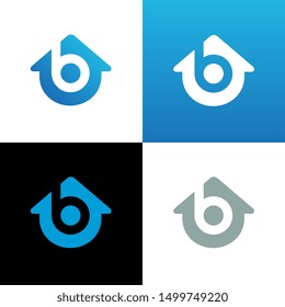 House with letter b logo template, blue home symbol - Vector
