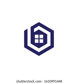 House with letter b logo template, blue home symbol,hexagon home logo vektor illustration,Real estate. letter B. p logo inspiration. Home logo. Letter B and P