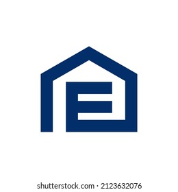 House and letter E combination,in background white, flat minimalist vector logo design editable