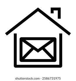 House with letter inside, possibly a post office. Editable stroke.