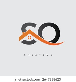 Logotipo da carta da casa do SO - Monograma imobiliário criativo com forma do telhado e ícone da casa para a propriedade, arquitetura e identidade de marca moderna