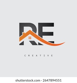 RE House Letter Logo – Creative Real Estate Monogram with Roof Shape and Home Icon for Property, Architecture and Modern Branding Identity