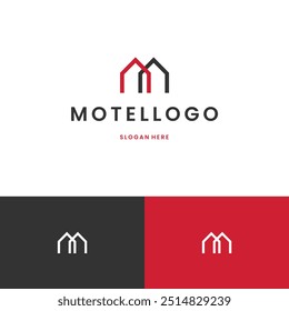 Concepto moderno del diseño del logotipo de la letra M de la casa, logotipo para motel