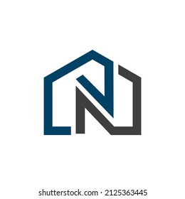 House and letter N combination,in background white, flat minimalist vector logo design editable