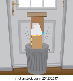 house letterbox with mail dropping into trash can 