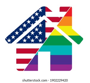 House with LGBT and american flag