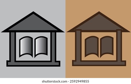 House and Library Colorful Icon set.