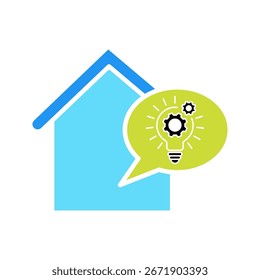 Icono de la casa y de la bombilla, diseño lineal	
