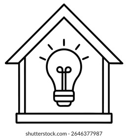 casa com lâmpada dentro de casa inteligente linha de eletricidade ícone vetor arte no fundo branco