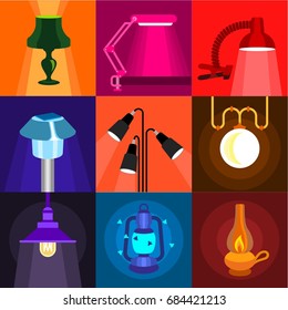 House light icons set, flat style