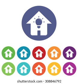 House light icons set, on colored circles, isolated on white