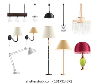 House lighting lamps realistic set of isolated icons and images of designer lamps for various interiors vector illustration