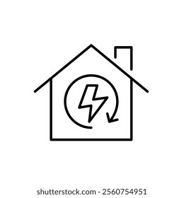 House, lightning and arrow. Sustainable power, use of alternative energy sources, renewable electricity and green living. Pixel perfect vector icon