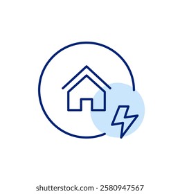 House and lightning bolt. Sustainable energy, smart home. Pixel perfect, editable stroke icon