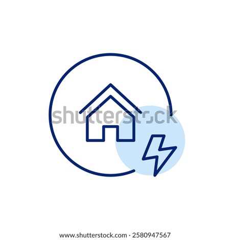 House and lightning bolt. Sustainable energy, smart home. Pixel perfect, editable stroke icon