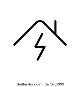 House and lightning, home energy, outline design. Black icon on white background