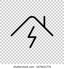 House and lightning, home energy, outline design. Black symbol on transparent background