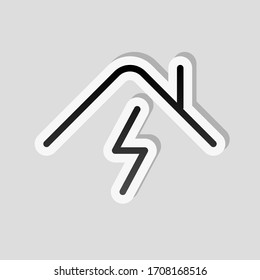 House and lightning, home energy, outline design. Sticker style with white border and simple shadow on gray background