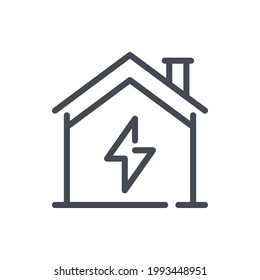 House with lightning line icon. Smart home electricity system vector outline sign.