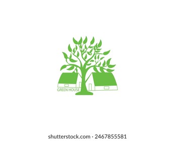 House line art icon logo with circle leaf and  home and house for eco green home logo design  house  House Logo. 