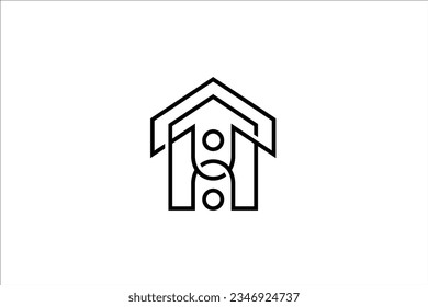 House line art logo vector illustration with family design