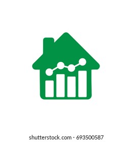 House with line and bar graph logo design illustration in green and white colors