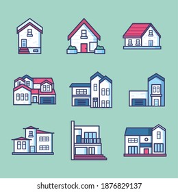 House line and fill style set of icons design, Home real estate building theme Vector illustration