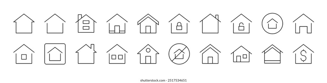 Colección de icono de línea de casa. Trazo Editable. Pictograma lineal minimalista para el diseño de tarjetas, App, Anuncios, publicaciones 