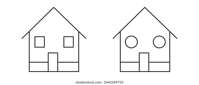 Hausmarkensymbol. Bearbeitbarer Strich. Haus, Icon-Set. Häuser, Gebäude, lineare Symbole. Linie mit bearbeitbarem Strich. Haussymbol, Nullpunkt, Liniensymbol auf weißem Hintergrund - bearbeitbare Strichvektordarstellung