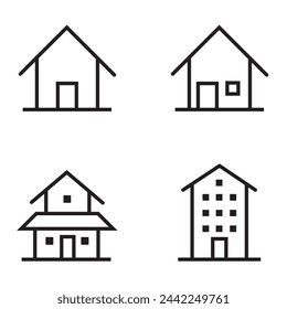 Hausmarkensymbol. Bearbeitbarer Strich. Haus, Icon-Set. Häuser, Gebäude, lineare Symbole. Linie mit bearbeitbarem Strich. Haussymbol, Nullpunkt, Liniensymbol auf weißem Hintergrund - bearbeitbare Strichvektordarstellung