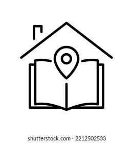 House line icon illustration with book and map. icon illustration related to education location. Simple vector design editable.