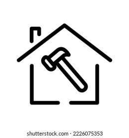 House line icon illustration with hammer. suitable for home improvement icon. icon related to real estate. Simple vector design editable. Pixel perfect at 32 x 32