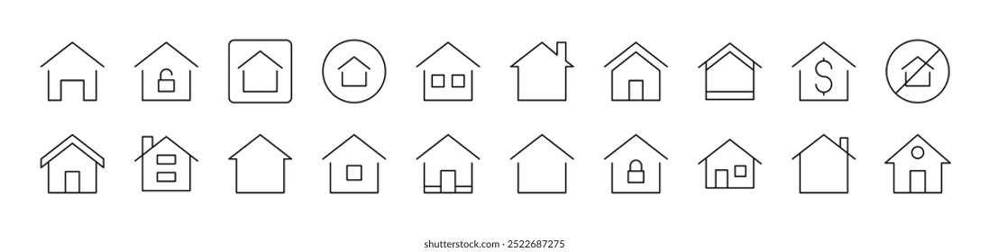 Paquete de iconos de línea de casa. Trazo Editable. Pictograma lineal minimalista para el diseño de tarjetas, App, Anuncios, publicaciones