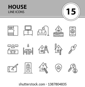 House line icon set. Interior, living room, key. Housing concept. Can be used for topics like real estate purchase, renovation, household