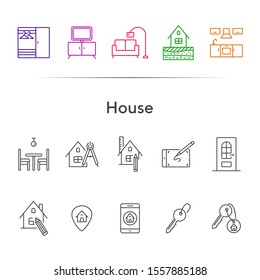 House line icon set. Interior, living room, key. Housing concept. Can be used for topics like real estate purchase, renovation, household